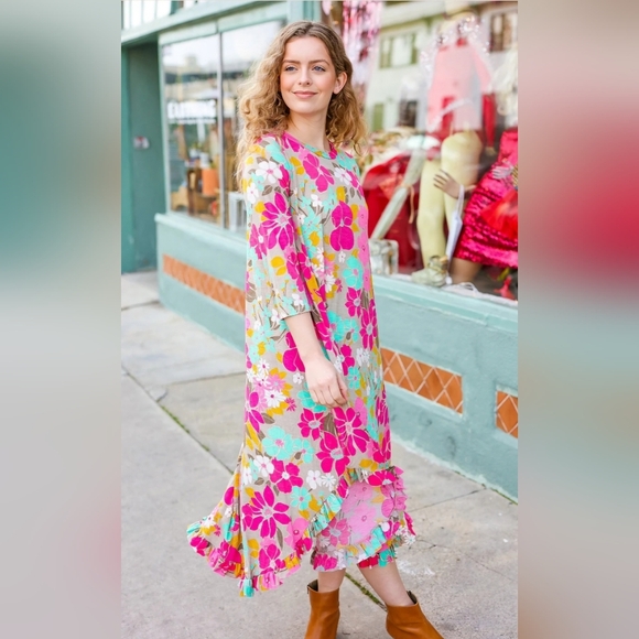 Floral Ruffle Hem Midi Dress - Picture 2 of 4